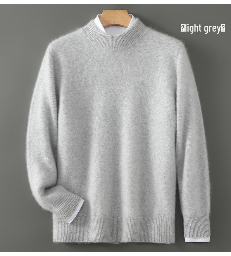 Men's 100% Pure Wool Half-High Collar Thick Cashmere Sweater - Autumn/Winter Loose Knit Pullover.