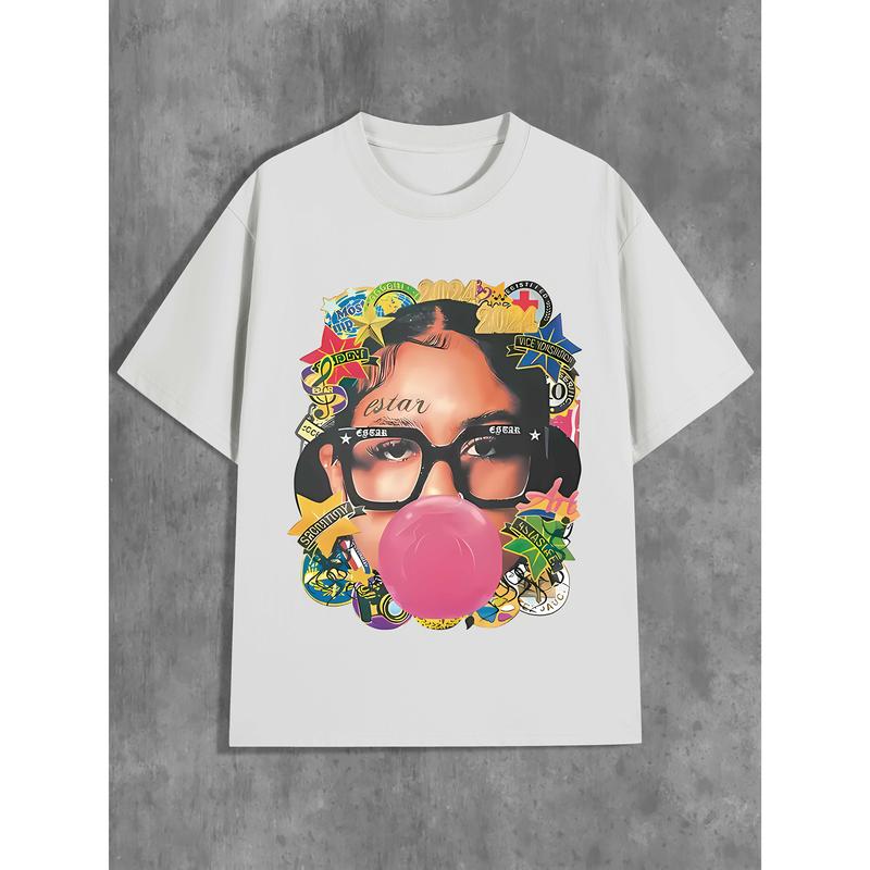 Y2K Street Style Unisex Printed T-Shirt - Colorful Bubble Blowing Pattern Unisex T-Shirt XXXL