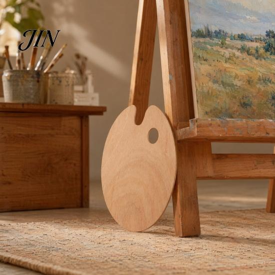 Artist Painting Tray Wooden Paint Palette with Thumb Hole for Oil, Acrylic, Ergonomic Watercolor Painting, Oval-Shaped Wood Art Artists