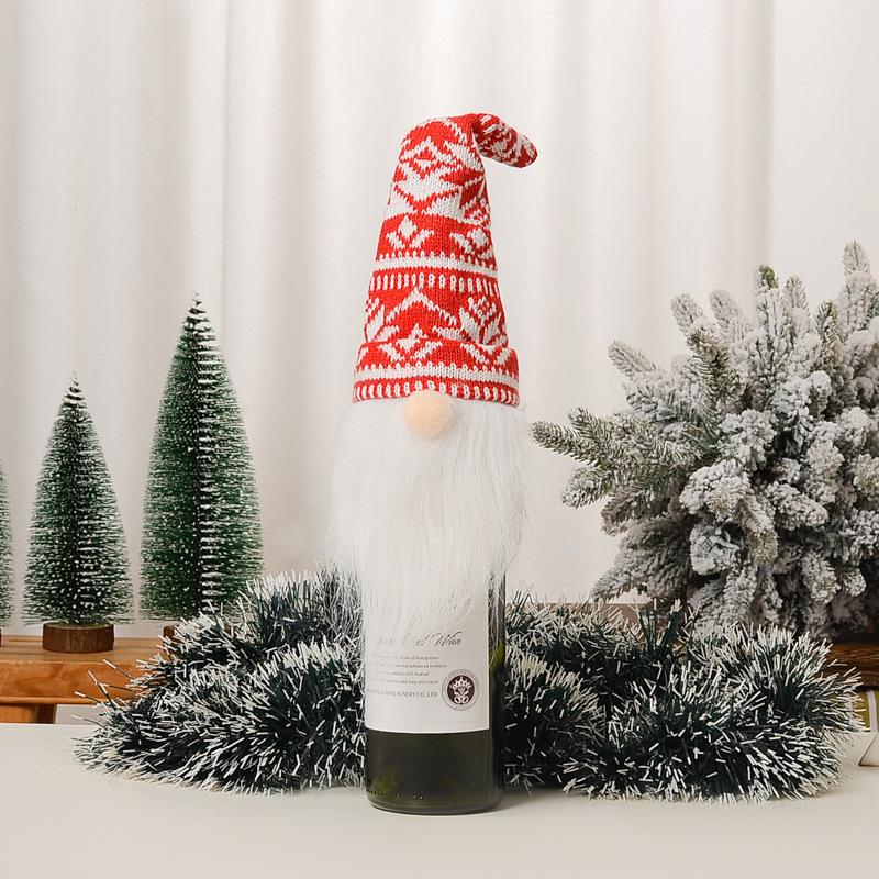 New Christmas Decorations Knitted Hat Forest Old Man Wine Set Faceless Doll Wine Bottle Decorative Wine Cap
