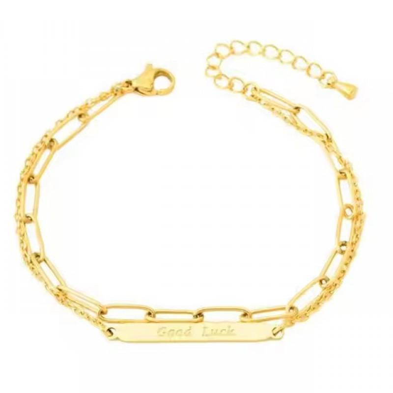 Double Layer Paperclip Chain Bracelet Women Gold Steel Titanium Lightweight Luxury Minimalist Fashion Jewelry Gold