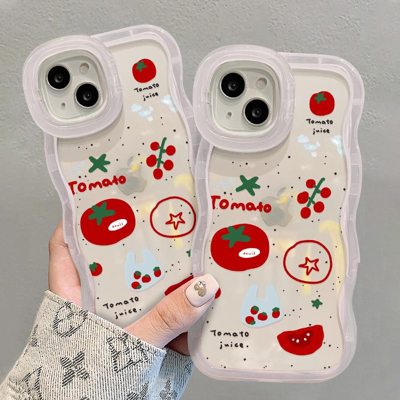 Red Tomato Is Suitable for Apple 17promax Transparent Mobile Phone Case Iphone15 Bracket 16 Silicone 14 Niche 13 Women