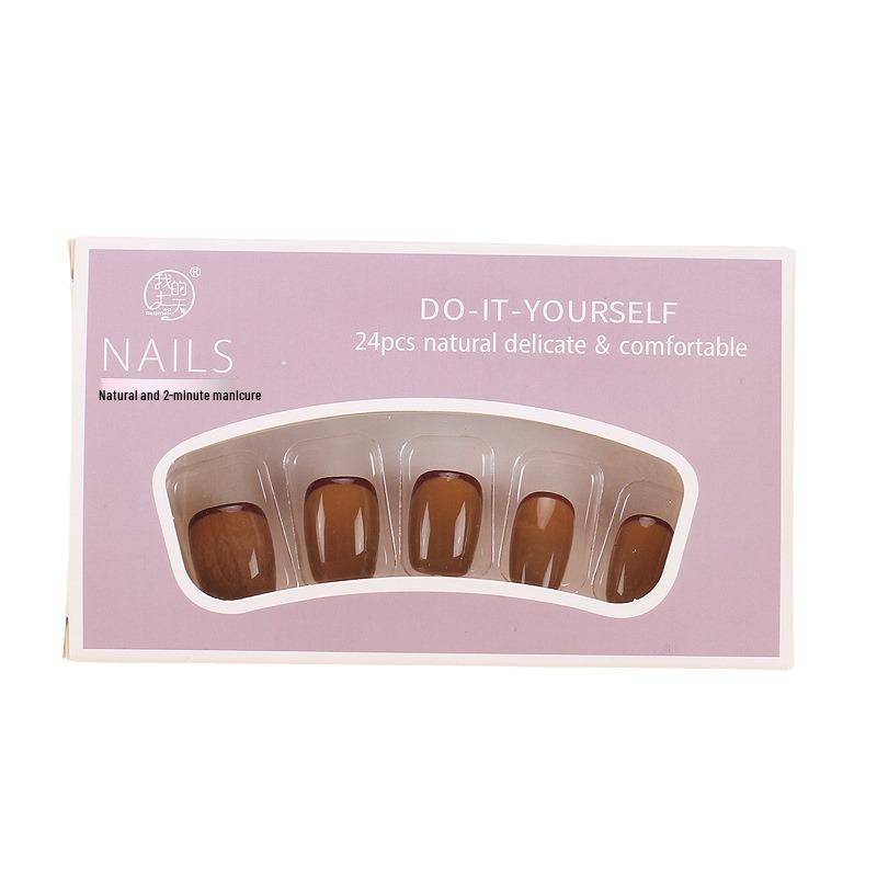 30-Piece Caramel Coffee Gel Short Wearable Nail Art Patches - Handmade & Removable