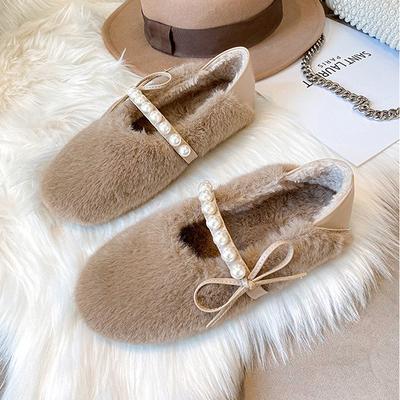 Kadın Peluş Düz Giyim Moda İnci Zincir Tasarım Kış Sıcak Ayakkabı