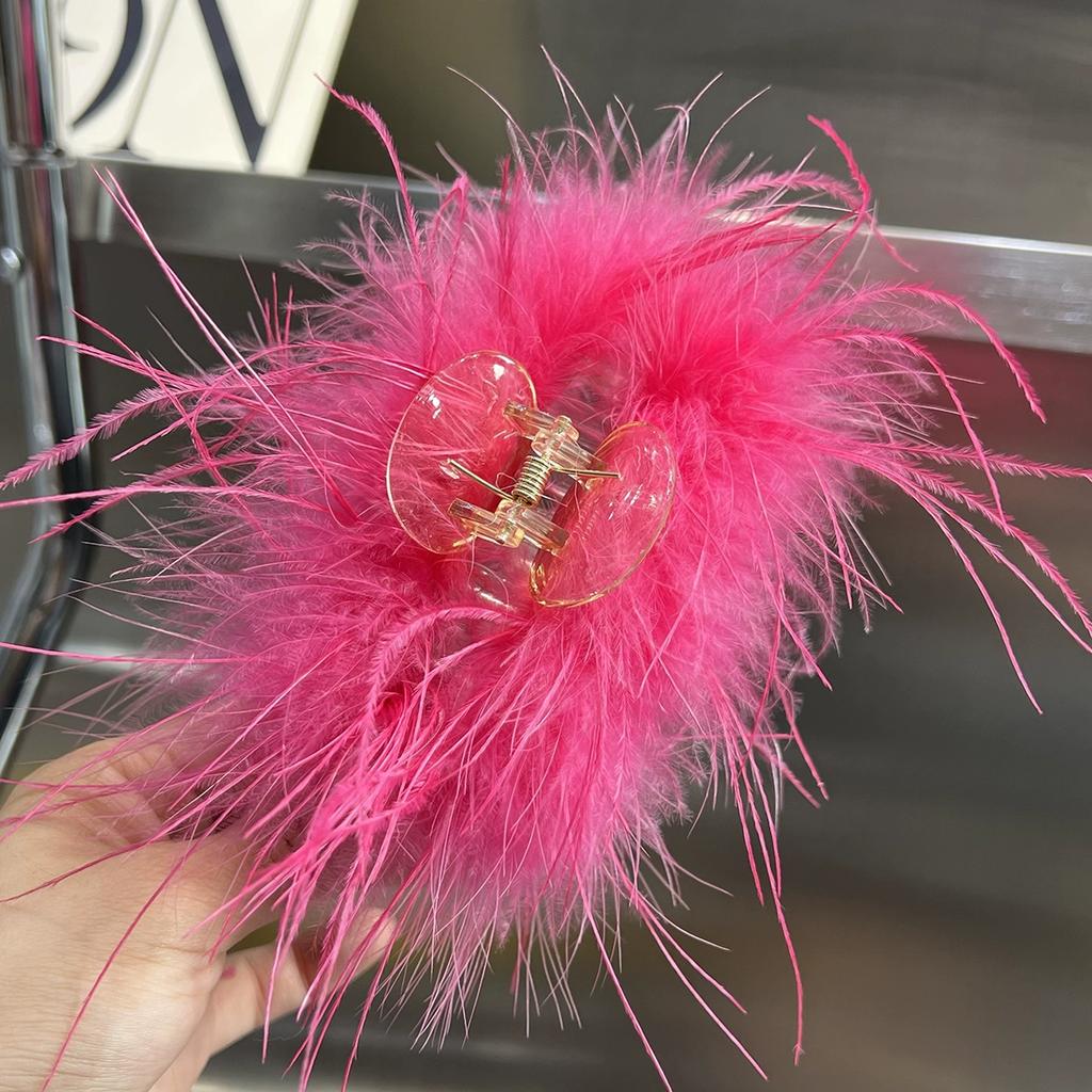 Pure desire ins wind ostrich feather hairpin back head coil hair grab clip headgear shark clip super fairy premium hair accessories