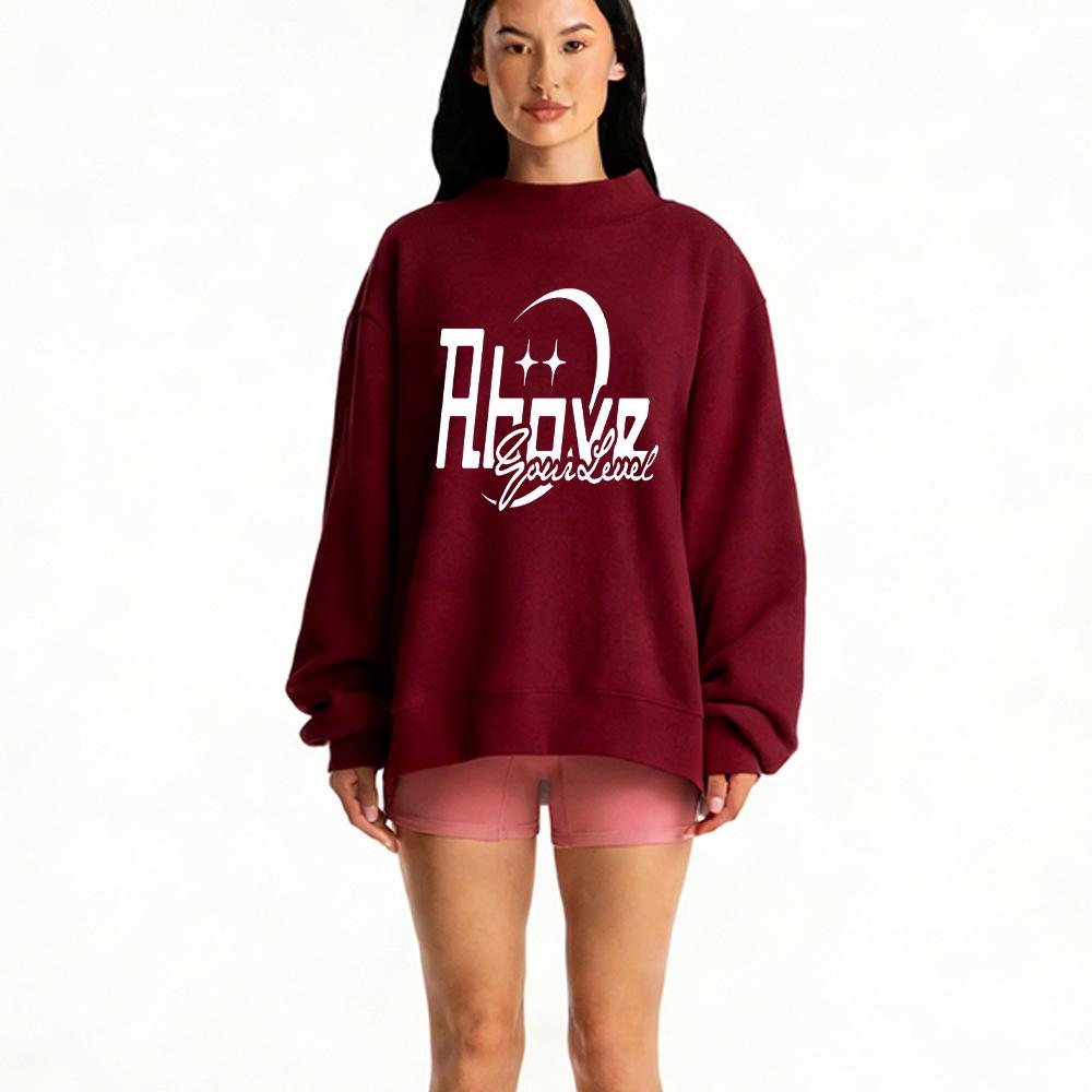 Heavyweight European Women's High Neck Casual Hoodie with Letter Print
