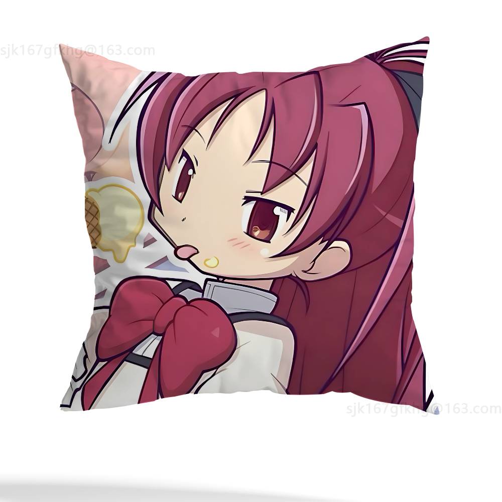 Puella Magi Madoka Magica Kissenbezug Milbenabweisender Kissenbezug Unsichtbarer Reißverschluss Seidig kurzer Plüsch Sofakissenbezug