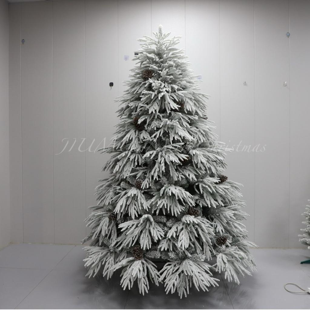2026 New Pre-Lit White Flocked Willow Christmas Tree with Pine Cones, PE Artificial Xmas Tree for Home & Commercial Holiday Decor