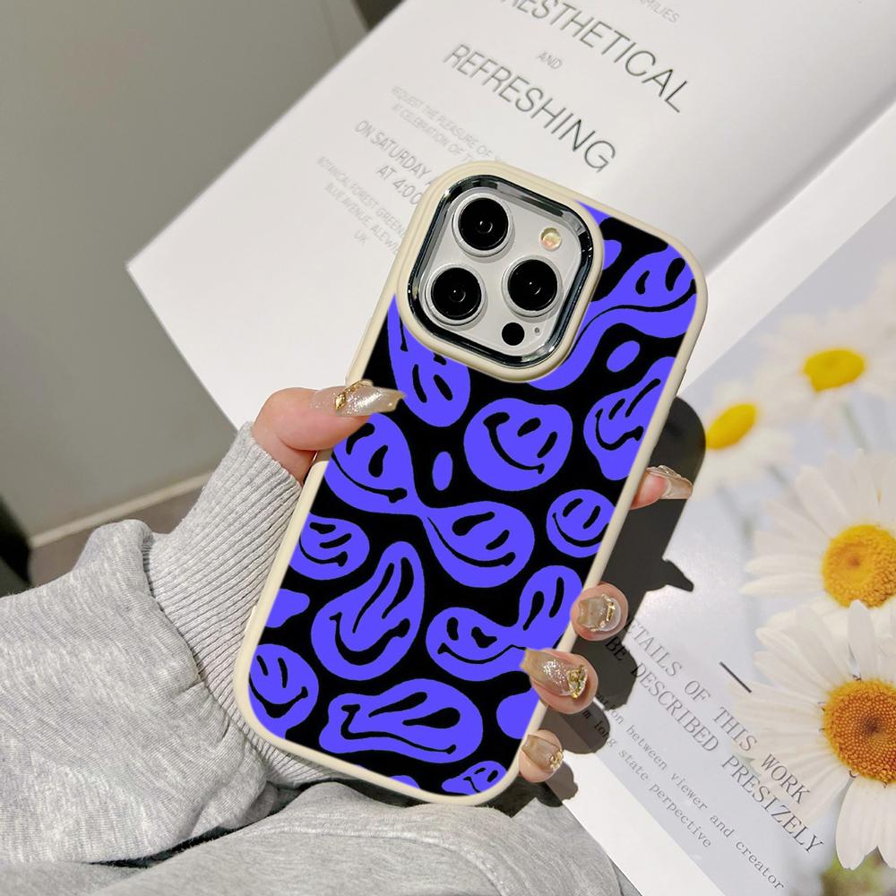 Ae88 Lovely Smiley Art Phone Cases for Samsung A13 A32 A53 A04e A54 S23 S24 Ultra Infinix Hot 40i Huawei P30 Pro Metal Camera Protective Back Cover