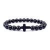 8MM Bright Black Stone & Turquoise Cross Elastic Beaded Bracelet for Women