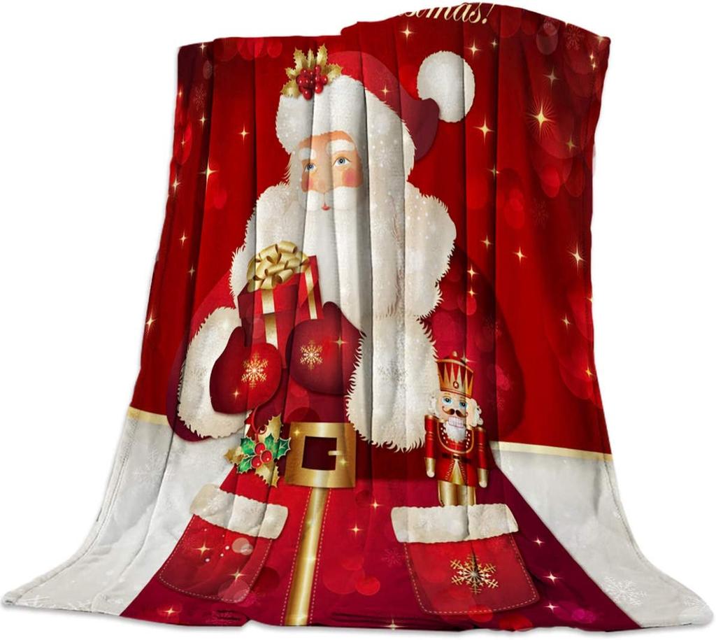 Christmas Blanket Santa Throw Blanket Holiday Flannel Throw Super Soft Cozy Plush Xmas New Year Holiday Blanket for Couch Sofa Bed
