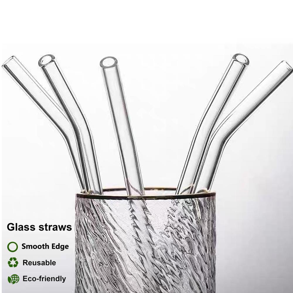 Reusable Glass Straw Set - 4PC Colorful Heat-Resistant Straws, 8-inch Smoothie Straws with Cleaning Brushes - Eco-Friendly Drink