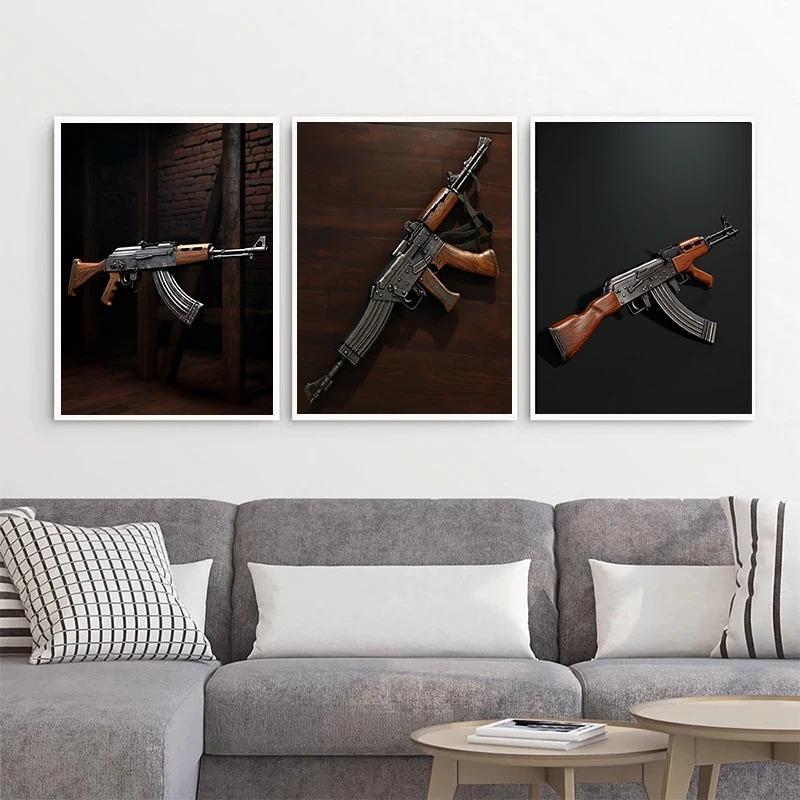 1Pcs Bar Interior Paintings Gun Picture On the Wall Decororation Living Room Rifle Poster Home Decor Canvas Painting AK47 Art