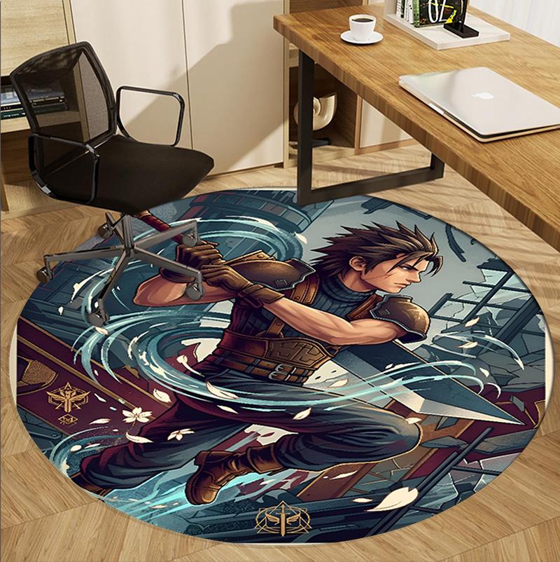 Final Fantasy Pattern Round Rug, Indoor/Outdoor Mat, for Picnic, Gameroom, Bedroom, Office, Living Room, Home Decor Carpet, Birthday Gift