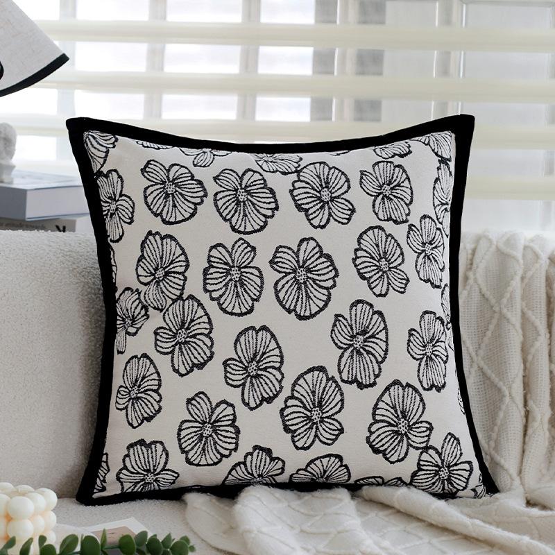 Nordic Ins Style Living Room Sofa Pillow Hotel Model Room Black and White Jacquard Pillow Pillow Case
