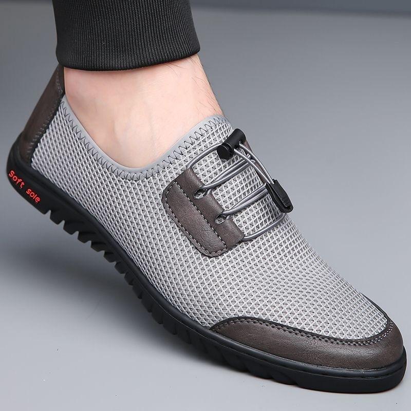 Breathable Man Mesh Sports Shoes Comfortable Solid Color Fashion Footwear with Elastic Band Lightweight Men Business Shoes