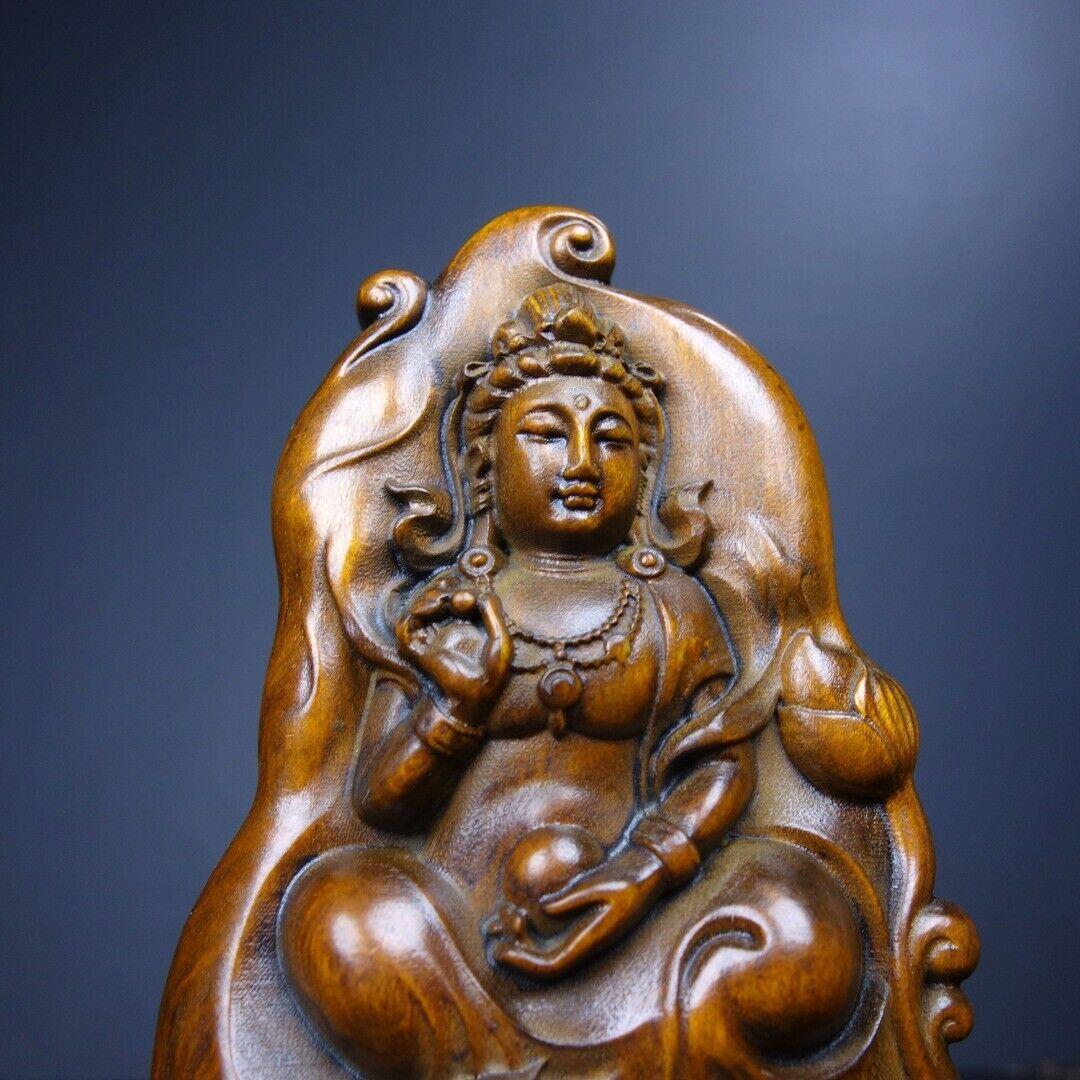 

Chinese Boxwood Wood Carved Exquisite Double Sided Kwan-yin Statue Gift Art CHINA