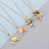 Light Luxury Zircon Owl Kingfisher Pendant Necklace Stainless Steel New Design Bird Choker Jewelry Party Gifts For Women Girls