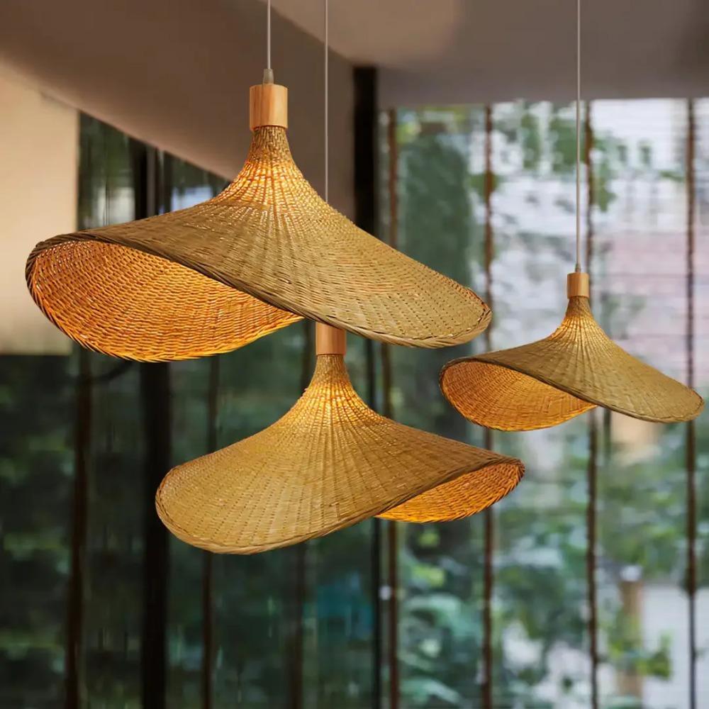 JOYINLED Japanese Style Bamboo Chandelier Rattan Woven Pendant Light Ceiling Lamp for Home Cafe Bar Decorate Restaurant 40/60CM