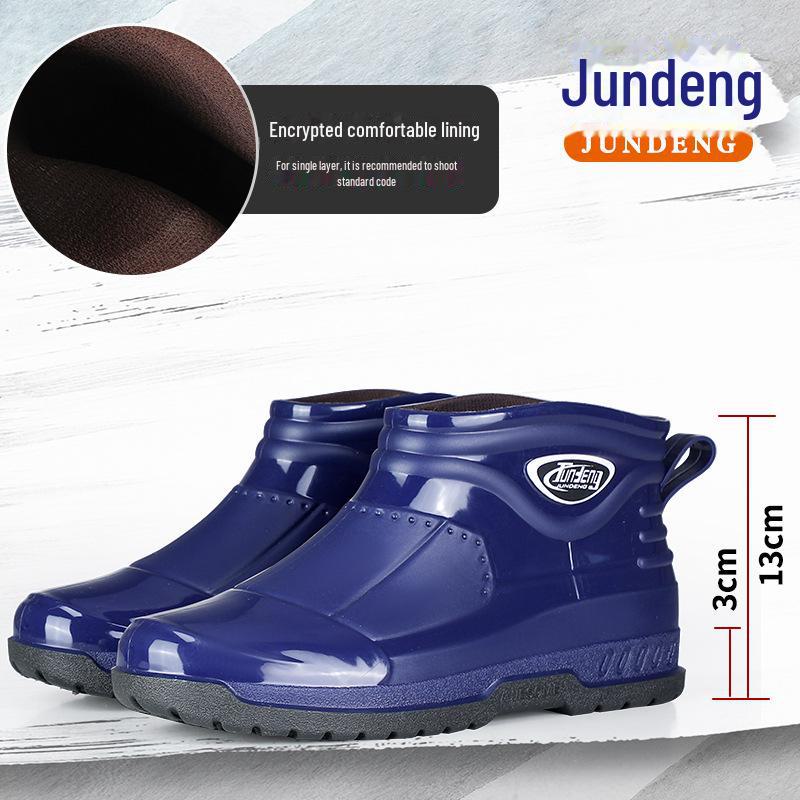 Men's Waterproof Short Rain Boots with Cotton Lining - Non-Slip Winter Wading Shoes
