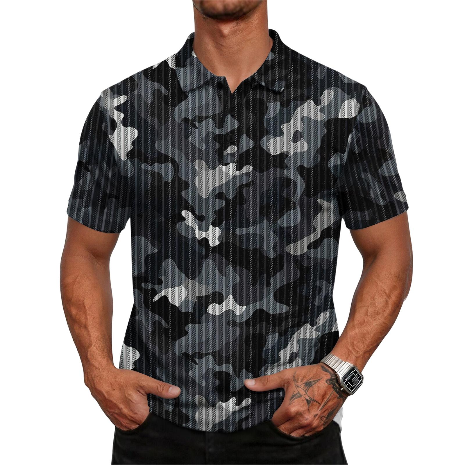 

Men’s Short Sleeve Polo Shirt with Camouflage Print Classic Fit Soft Fabric Comfortable Collar Design XL