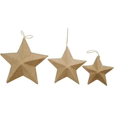 Decorative Stars - Handmade - Paper Mache - 5 Points - To Hang - Brown