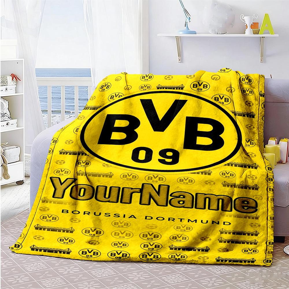 Borussia Dortmund Personalized Text Blanket Gift Customizable Blanket Soft Warm Cozy Perfect for Bed Seaside Nap Office All-Season Use