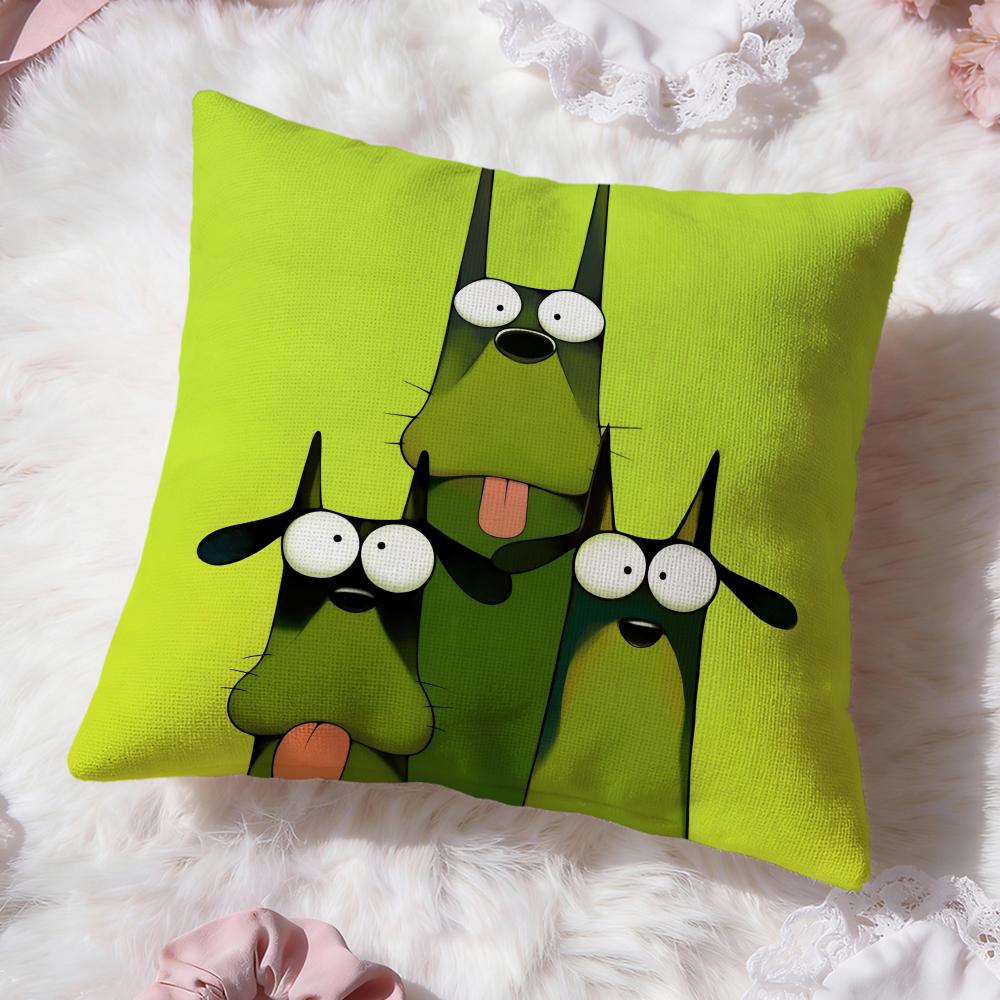 Cartoon Doberman Pinscher Cushion Cover Premium Comfort Reversible Pillow Cove -Two in One Design for Any Room & Car Interior