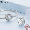 BAMOER 925 Sterling Silver Purple Stone Rose Vine Bead Hollow Rose Pattern Charms for Women Original Bracelet Bangle