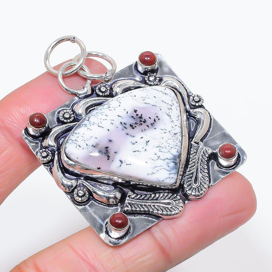 

Натуральный дендритовый опал, сердолик, ювелирная подвеска из стерлингового серебра 925 пробы 2,17 m7S91