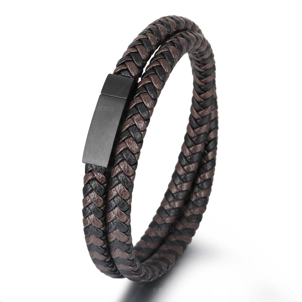 Hot Sale Punk Style Leather Cowhide Buckle Stainless Steel Magnetic Bangles Men Chain Anniversary Gift Friend