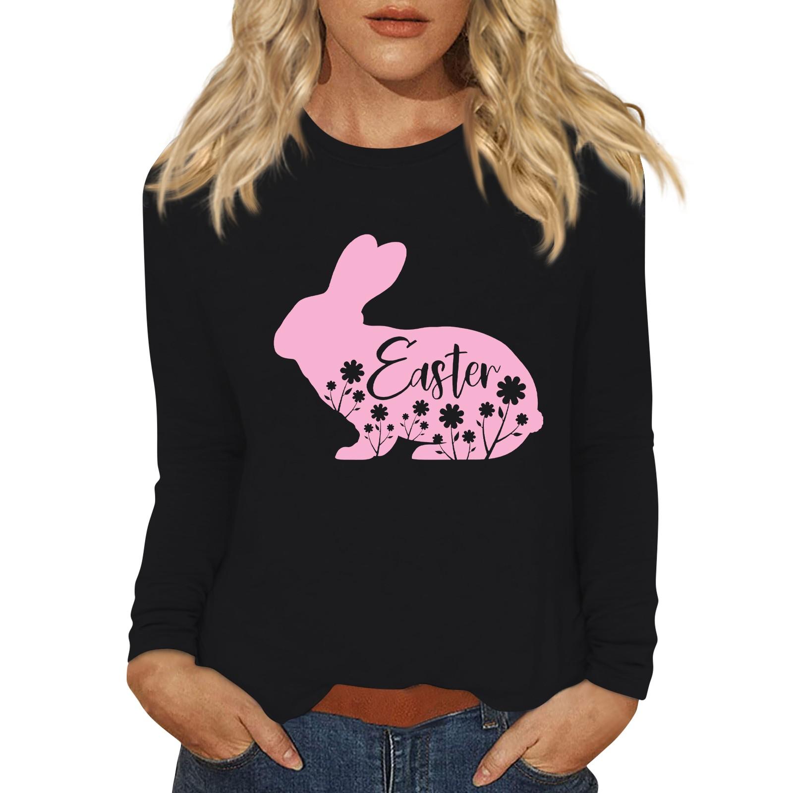

Рубашки с длинным рукавом для женщин Пасхальный карнавал Графический принт Футболки Блузки Повседневные базовые топы Пуловеры L чёрный