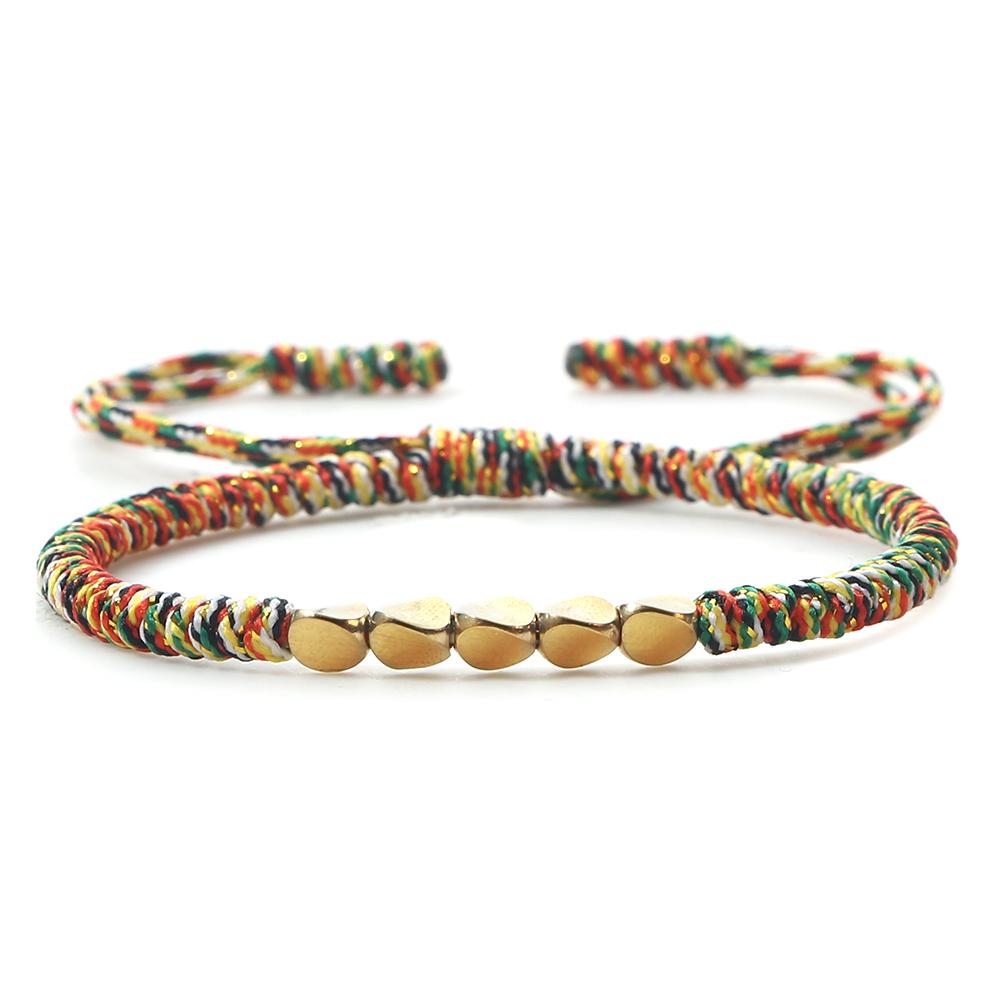 Handmade Tibetan Copper Bead Thread Braided Bracelet Red Lucky Rope Prayer Wristband Bracelets for Men Women Ethnic Jewelry Gift