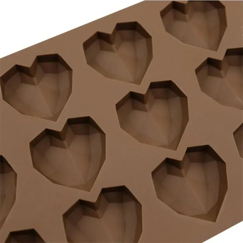 2pcs 15 Cavities Mini Heart Chocolate Mold Silicone Diamond Candy Molds Gummy Jelly Mould Cake Decoration Accessories