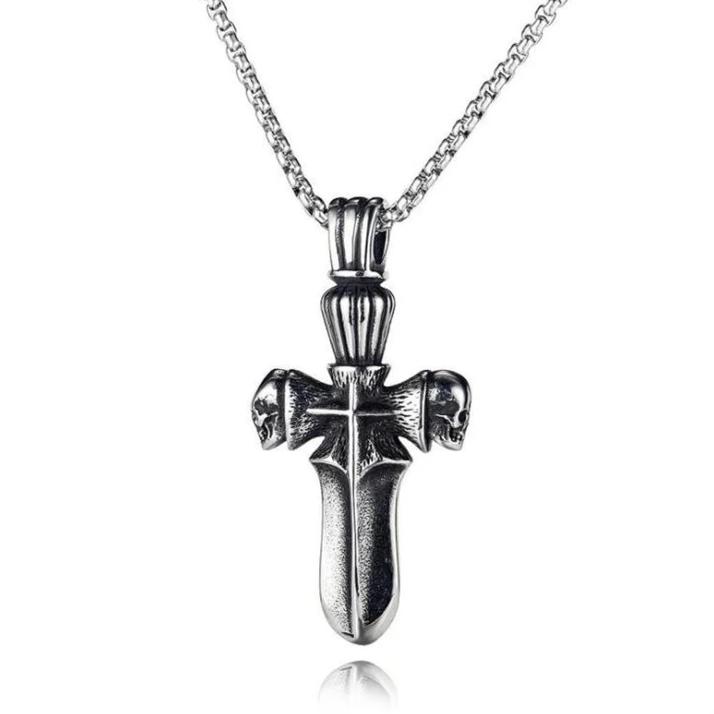

Punk Hip Hop Personality Stainless Steel Skull Sword Pendant Necklace for Men Fashion Rider Skull Necklace Jewelry Gift 60CM