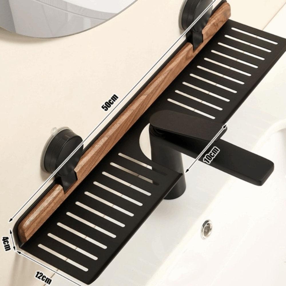 Walnut Finish Suction Cup Bathroom Shelf Wall Mount Shower Shelf Over Faucet Sink Rack  Bathroom