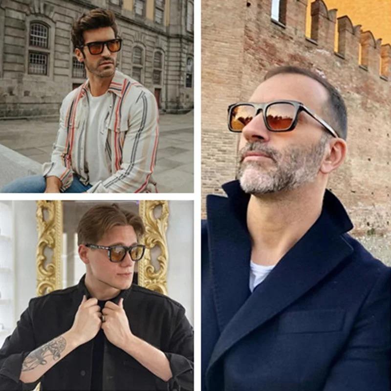Vintage Square Sunglasses Men Anti-Blue Light Glasses Fashion Gradient Driving Shades Leopard Black Oculos
