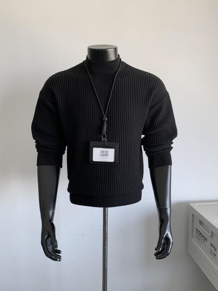 Men's Winter Korean-Style Ribbed Knit Sweater with Half-High Collar - Trendy, Clean Fit
