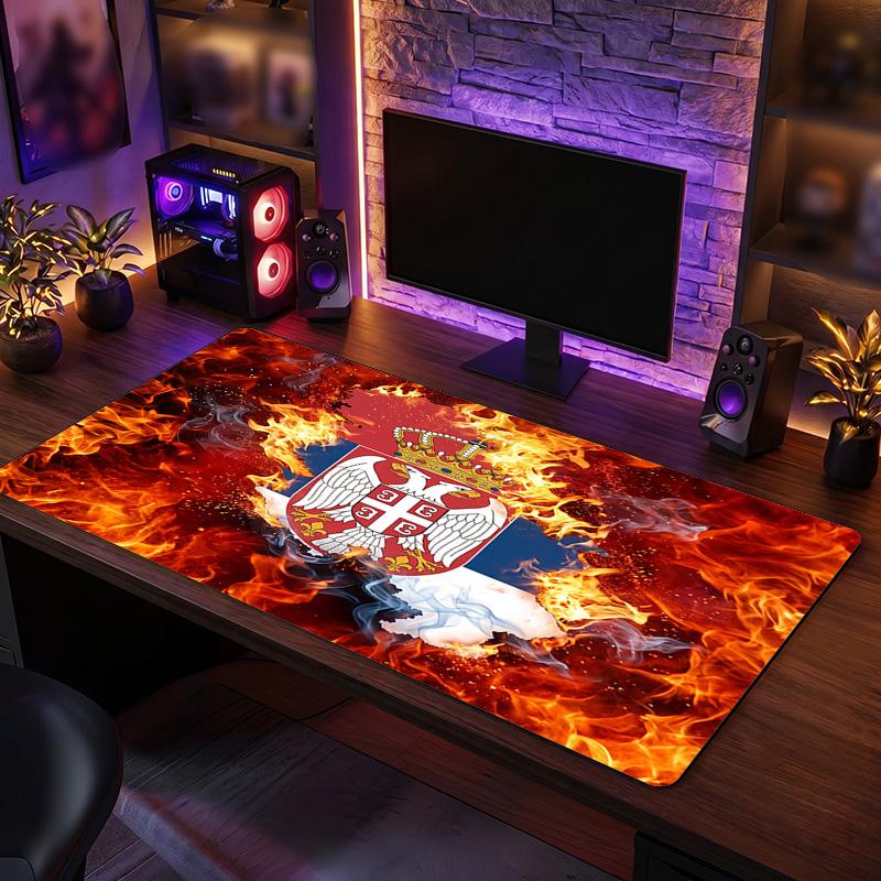 X2529==Serbia Crest Mouse Pad, Extended Non Slip Rubber Desk Mat for Gaming Office Laptop Fan Gift