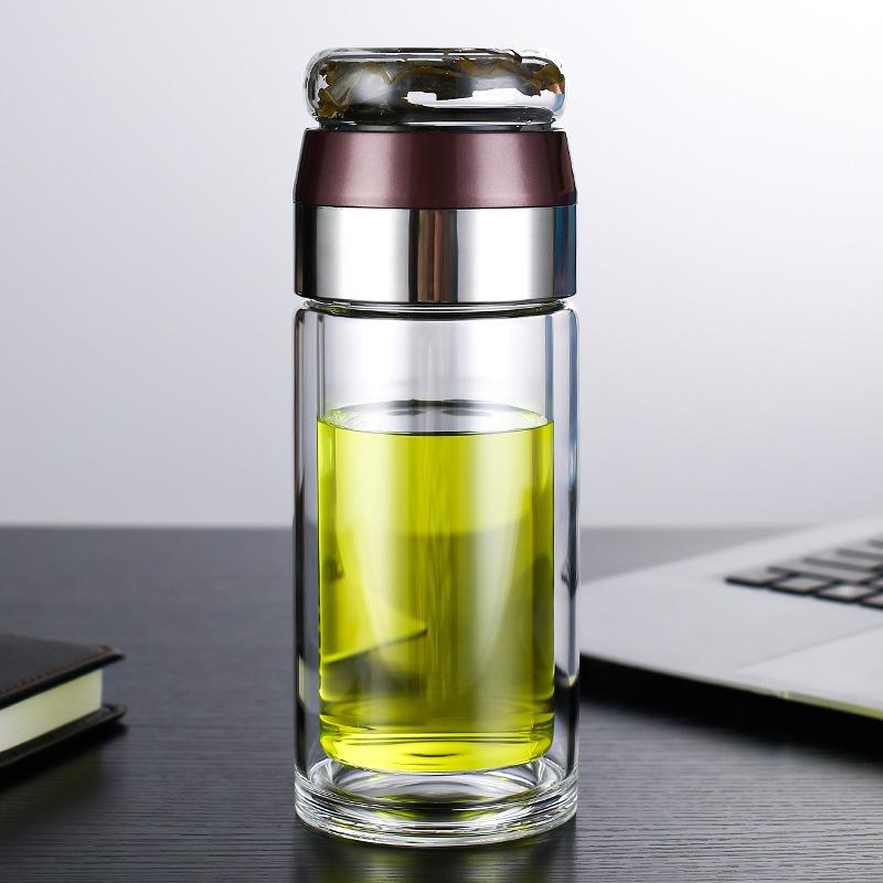 בקבוק מי תה גבוה בורוסיליקט זכוכית כפולה שכבתית כוס מי תה כוס מי תה כוס משקה בקבוק מים עם מסנן תה