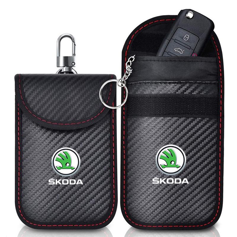 AAAJD1 Car Key Case Signal Blocker Bag RFID Shielding Pocket For Skoda Fabia 1 2 Octavia a7 RS Superb Rapid Yeti Karoq Vision Accessory