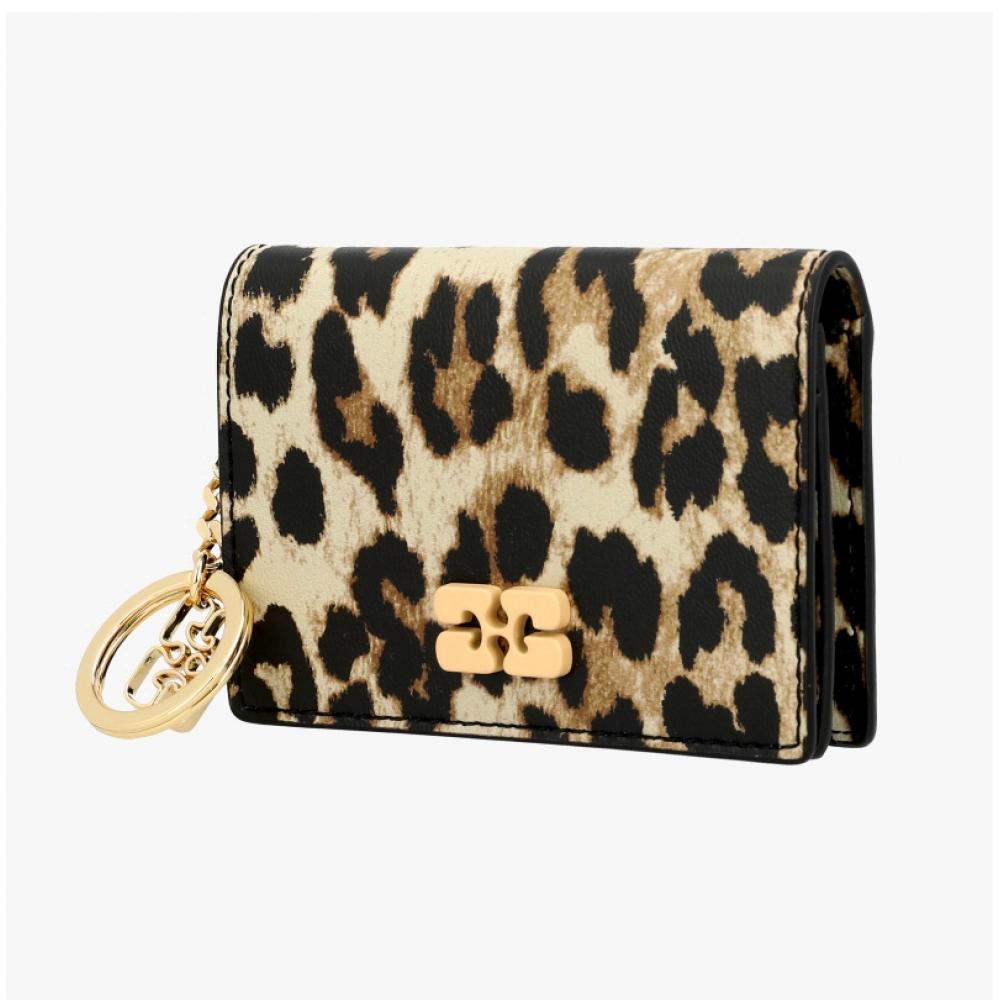 Ganni Leopard Print Butterfly Logo Flap Card Wallet A6545 943