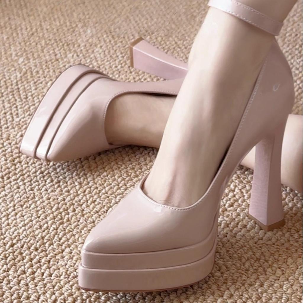 New Nude Patent Leather with Waterproof Table Mary Jane Shoes, New Super High Heels Are Not Tired, Thick Heels and High Heels.