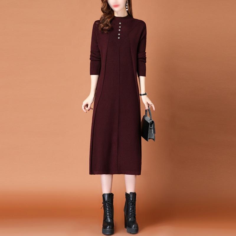 Autumn/Winter Half High Collar Knitted Dress for Women Stylish and Slim Medium To Long Knee Length Sweater Skirt