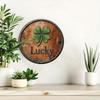Retro Lucky Four Leaf Clover Round Metal Sign 8x8 Inch Wall Art for Indoor Outdoor Home Kitchen Living Room Decor