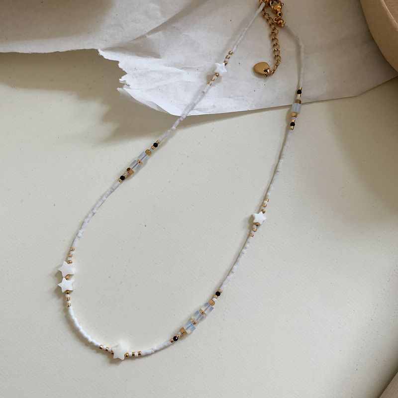 French Ethnic Style Color Stone Beaded Fashion Retro Style Easiest for Match Sense Necklace Clavicle Necklace for Women