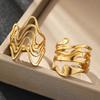 2Pcs Stainless Steel Rings for Women Men Gold Color Hollow Wide Open Ring Female Male Fashion Wedding Party Finger Jewelry Gift