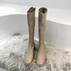 Rear zipper velvet boots 2023 new square-headed knight boots white versatile high boots women's thin boots