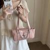 Large Capacity Simple Solid Color Chain Decor Cross Style Single Shoulder Baguette Underarm Handbag
