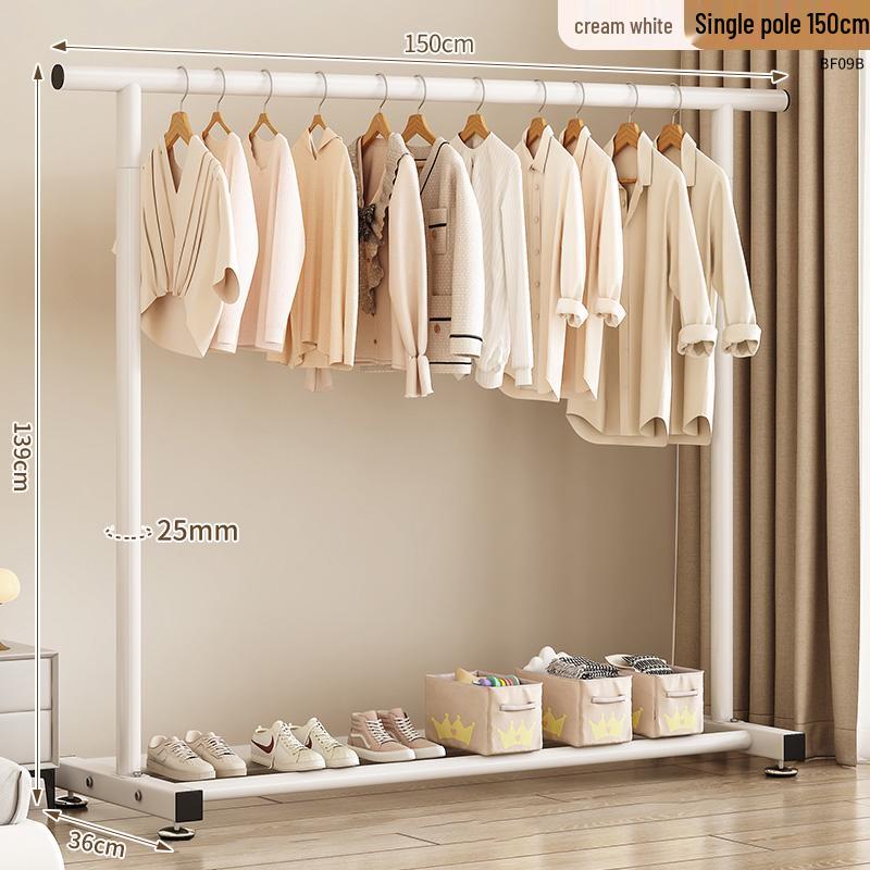 Floor Standing Clothes Rack and Coat Stand with Folding Single Pole for Bedroom or Dormitory.